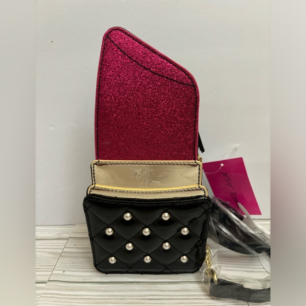 Betsey Johnson glitter lipstick crossbody NWT